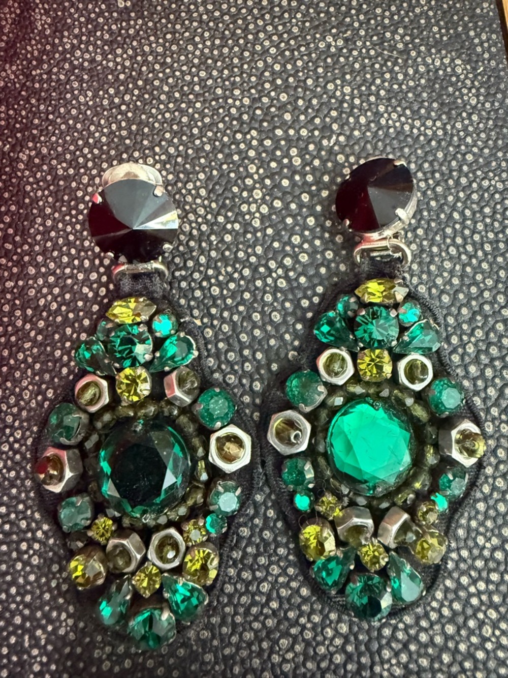 Prada Emerald and Lime Crystal Drop Earrings